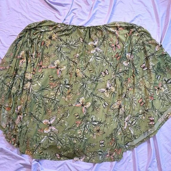 Lane Bryant PLUS SIZE 22/24 green floral butterfly flowy vneck blouse shawl - Picture 8 of 15
